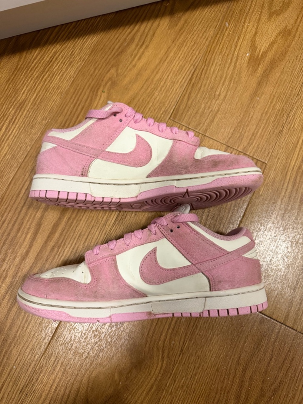 Nike Dunks Pink and White Low-Top Suede Sneakers